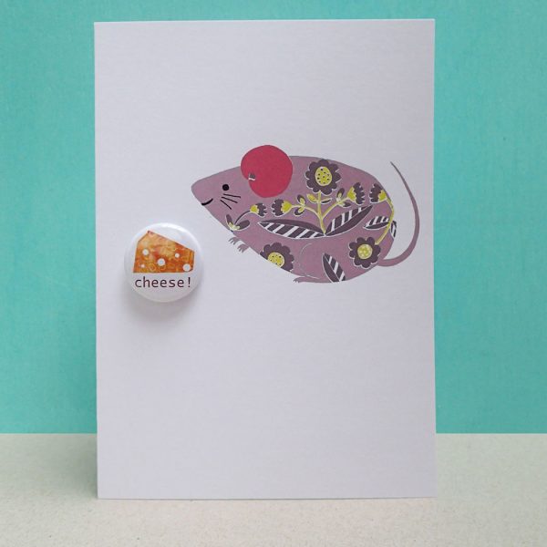 cheese and mouse badge greetings card