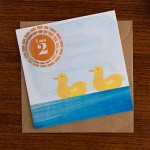 handmade birthday badge card with two ducks