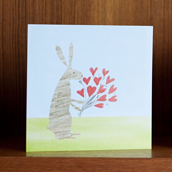rabbit and flowers greetings card