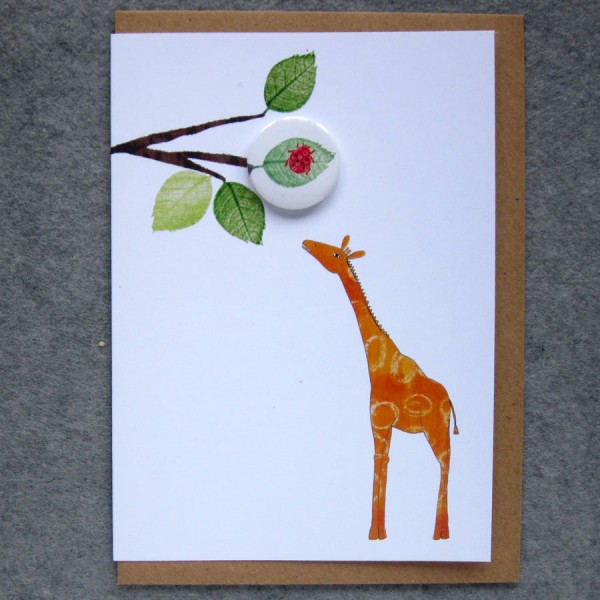 giraffe and ladybrid badge greetings card