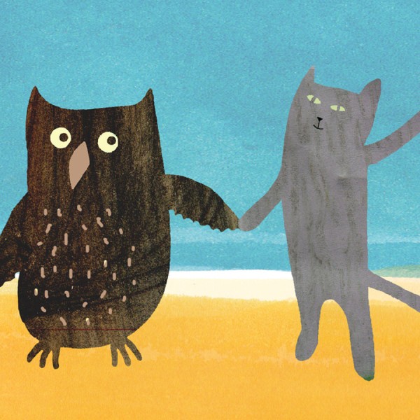 owl and pussycat seaside greetings card
