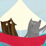 pussycat and owl sailing hooray card