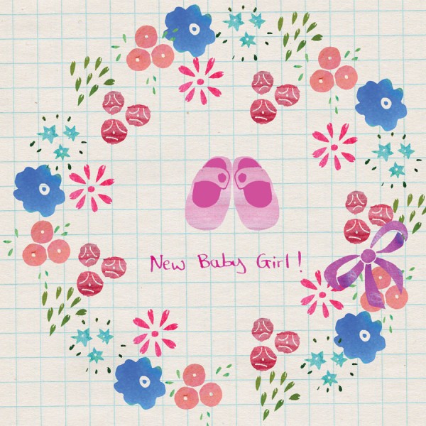 new baby girl flowers card by the black rabbit