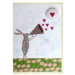 the black rabbit valentines heart badge greeting card handmade