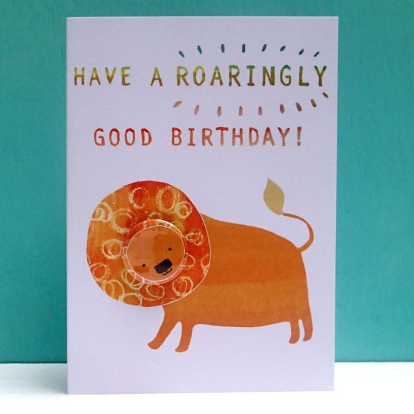 Lion pin badge birthday greetings card by the black rabbit