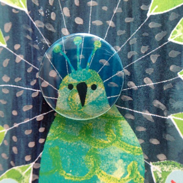 Peacock pin badge brithday greetings card by the black rabbit