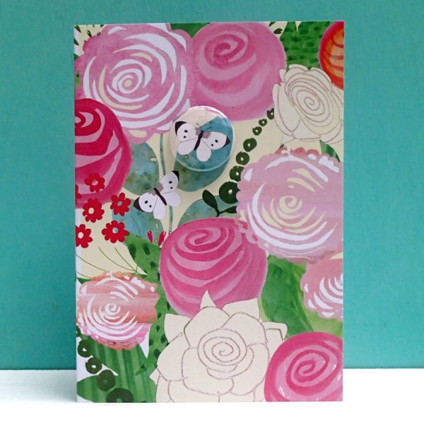 floral butterfly badge greetings card by the black rabbit
