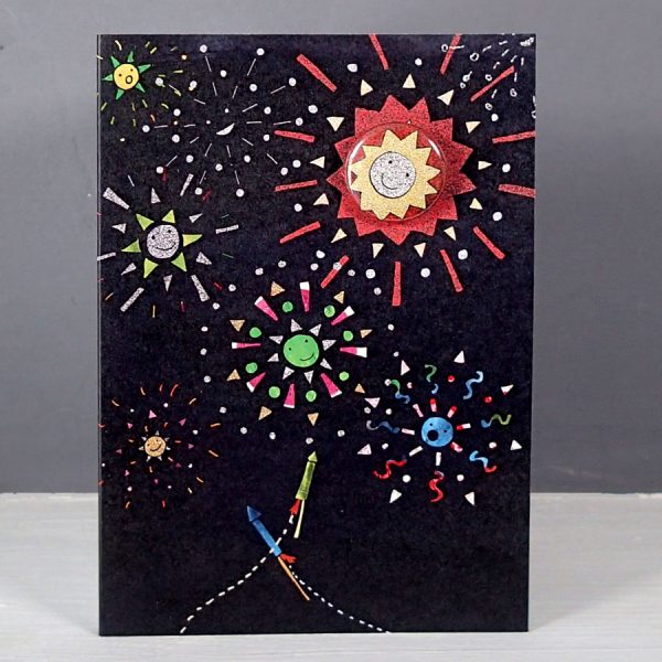 Fireworks badge greetings card by the black rabbit