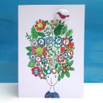 Illustrated birthday floral hair badge card by the balck rabbit