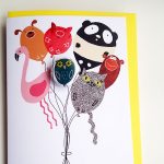 the black rabbit animal balloon badge greeting card with owl