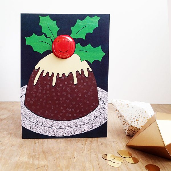christmas pudding badge greetings card by the black rabbit