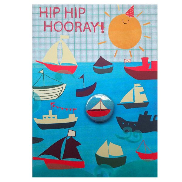 sunny boats badge greetings card by the black rabbit