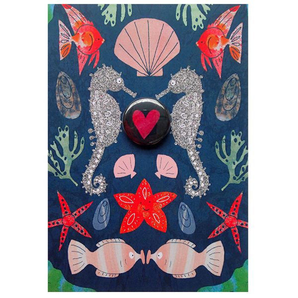 seahorse heart badge greetings card by the black rabbit