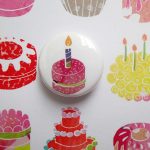 birthday cakes pin badge greetings card the black rabbit