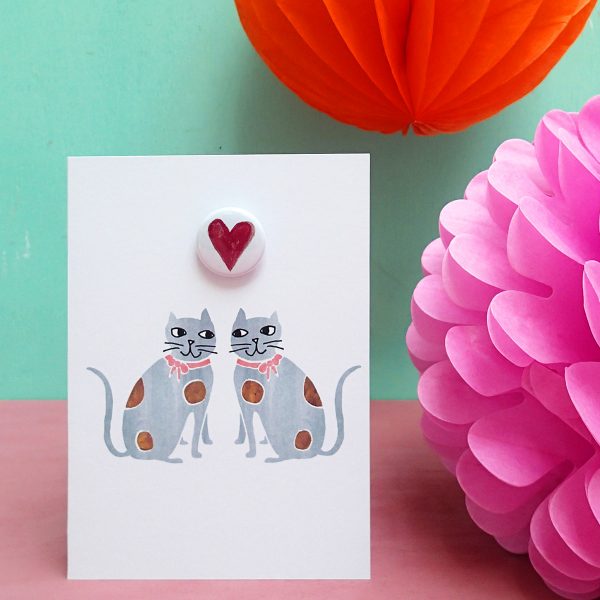 Staffordshire Heart Cats Badge Card by The Black Rabbit