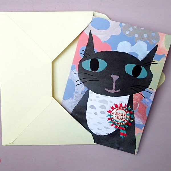 best mum badge card with cat by the black rabbit