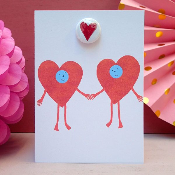 heart couple greeting card with pin badge