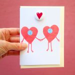 heart couple greeting card with pin badge