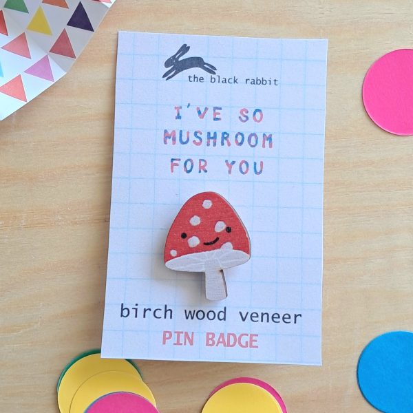 So Mushroom Birch Wood Pin Badge