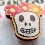 Mexican Skull Fiesta Birch Wood Pin Badge