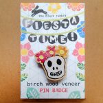 Mexican Skull Fiesta Birch Wood Pin Badge